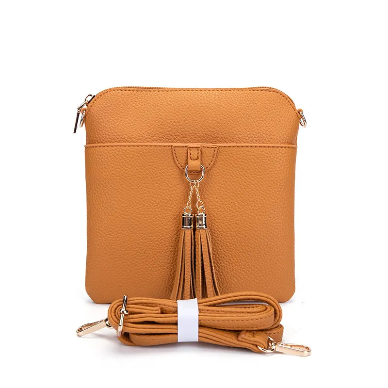 Faux Leather Message Bag with Tassel
