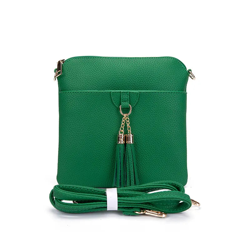 Faux Leather Message Bag with Tassel