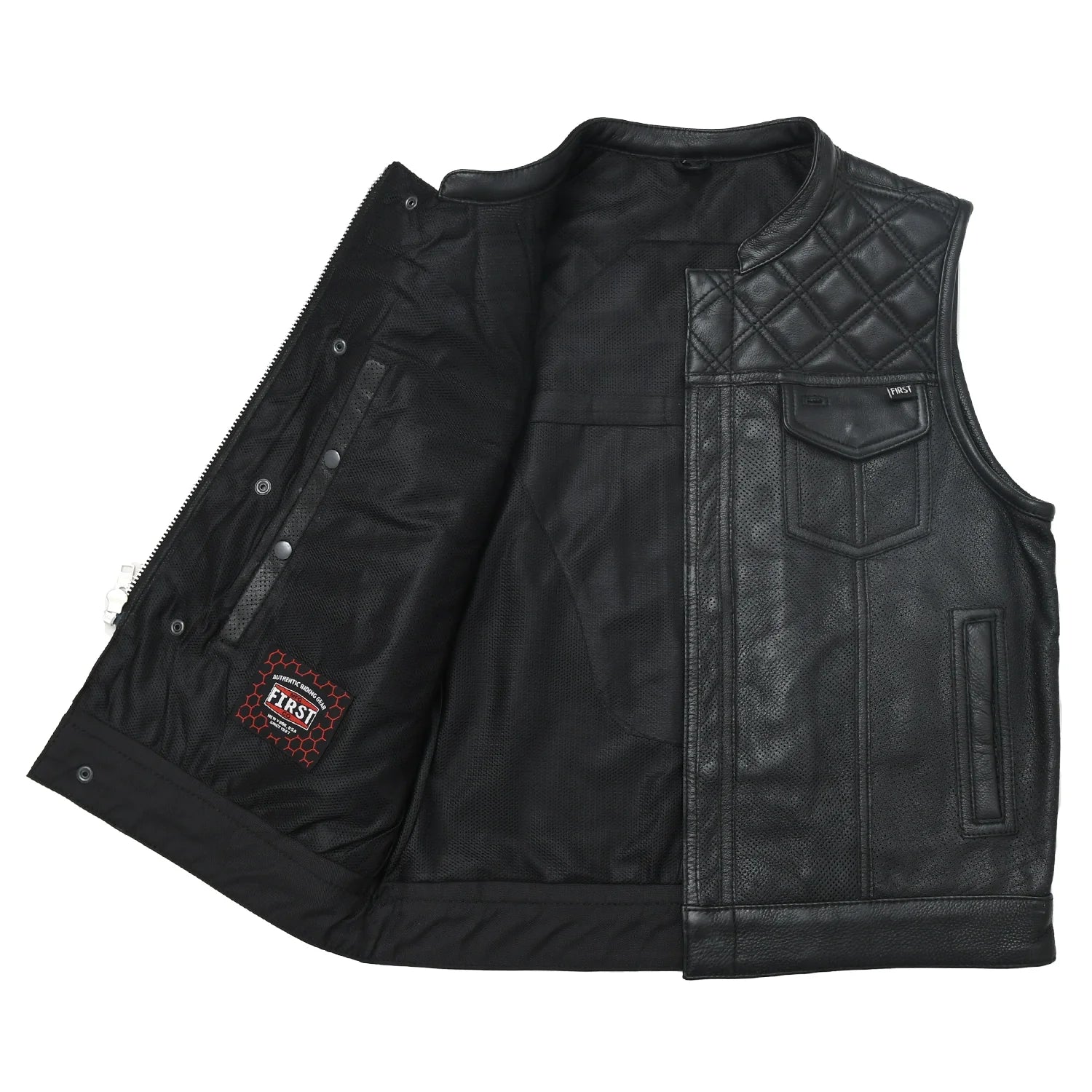 Downside Perforated Men's Motorcycle Leather Vest Men's Perforated Leather Vest First Manufacturing Company