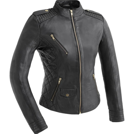 Madelin Womens Fashion Leather Jacket Women's Leather Jacket FMCo Black XS