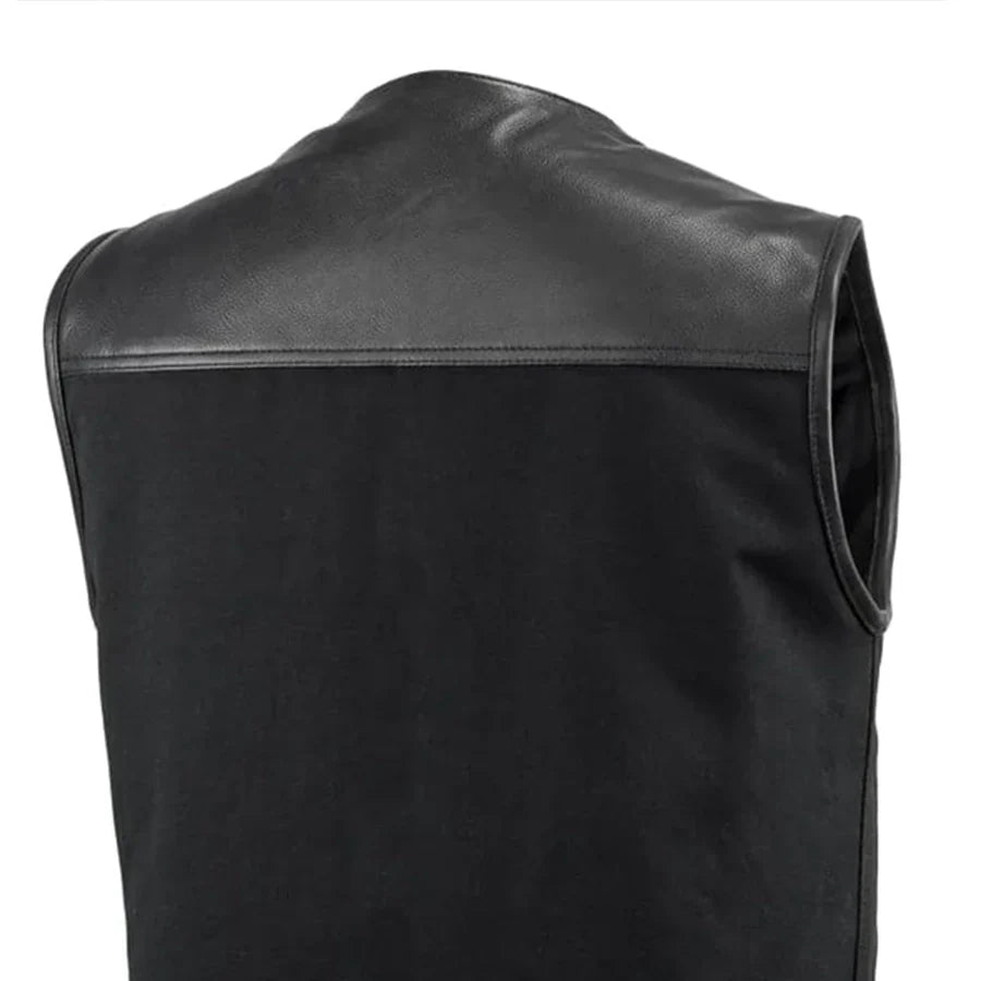 49/51 - No Collar Men's Leather/Canvas Motorcycle Vest Men's Canvas Vests First Manufacturing Company