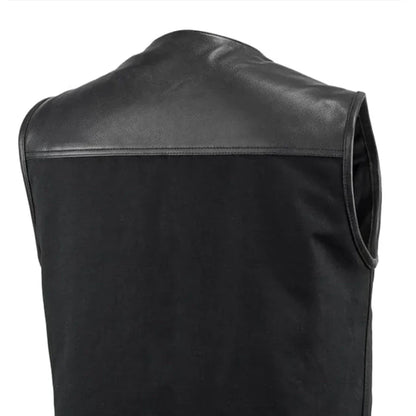 49/51 - No Collar Men's Leather/Canvas Motorcycle Vest Men's Canvas Vests First Manufacturing Company