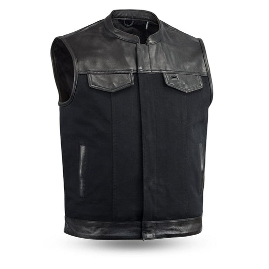 49/51 Vest Motorcycle Leather Canvas Vest Men's Canvas Vests First Manufacturing Company Black S