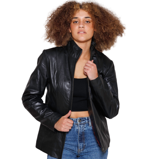 Francine Womens Fashion Leather Jacket FMCo Black XS