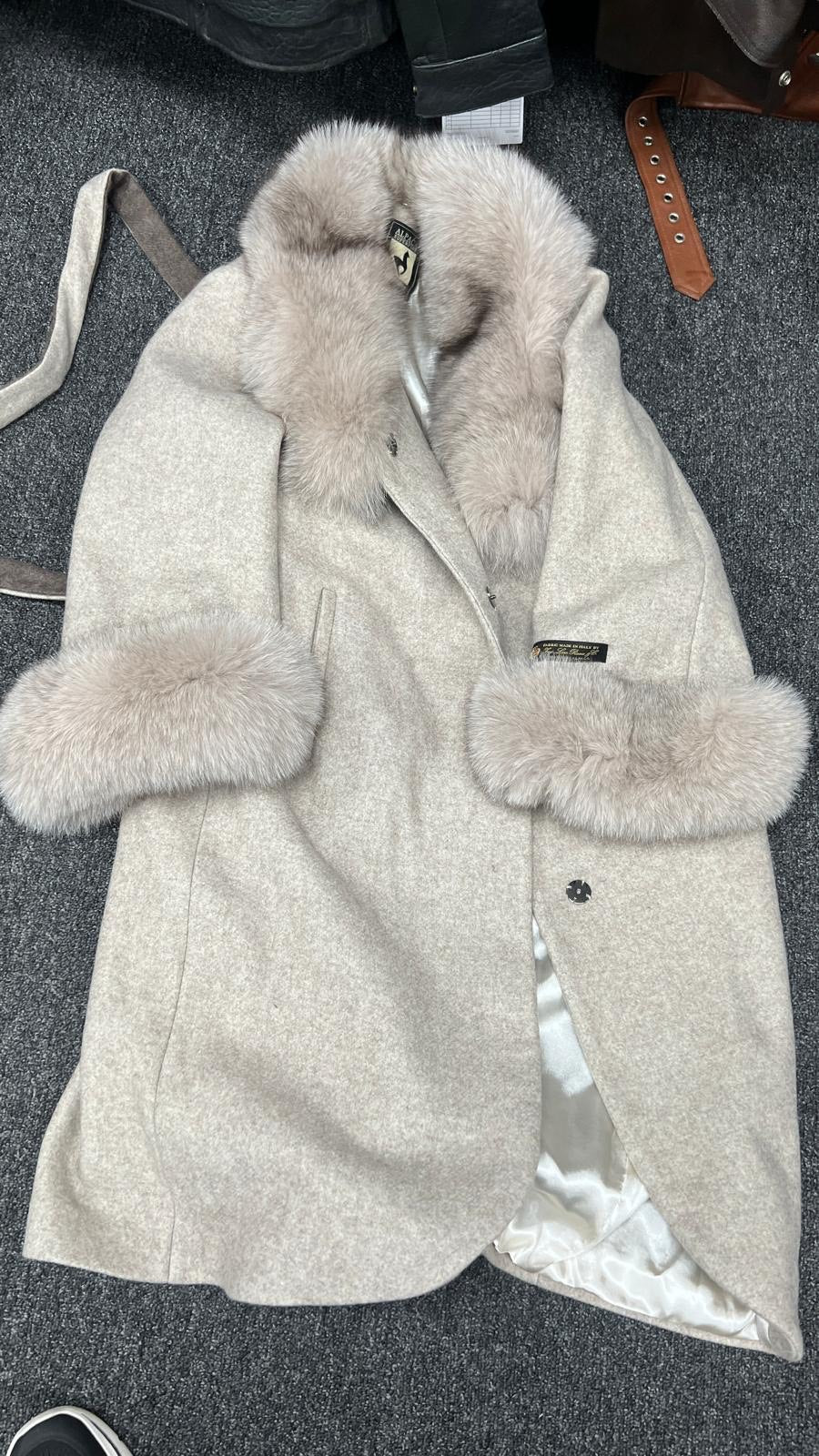 Women's Sheepskin Long Fox Jacket with Belt