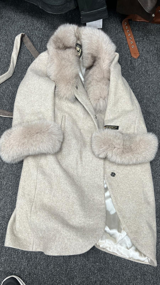 Women's Sheepskin Long Fox Jacket with Belt