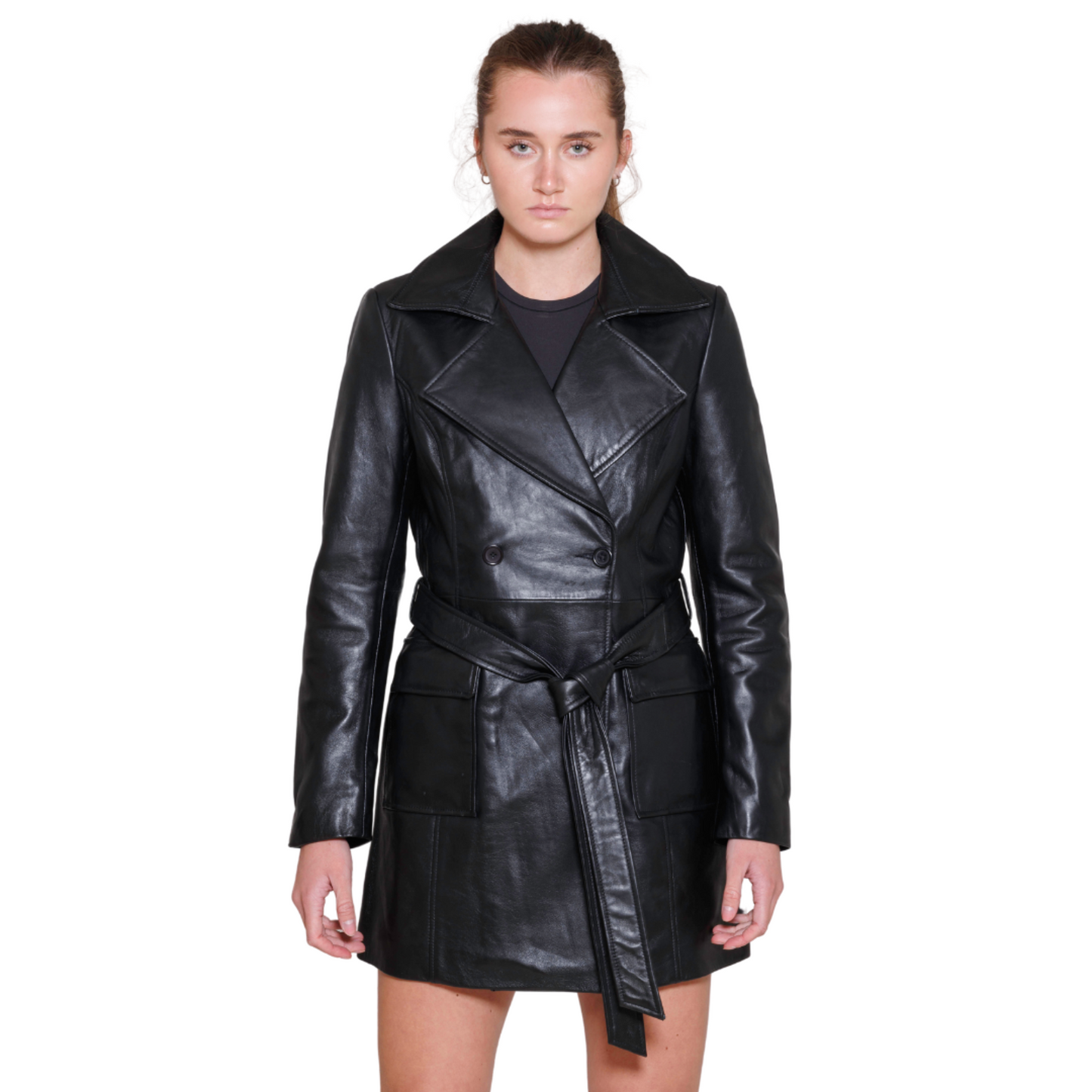 Emma Ladies Long Coat Women's Fashion Leather Jacket FMCo
