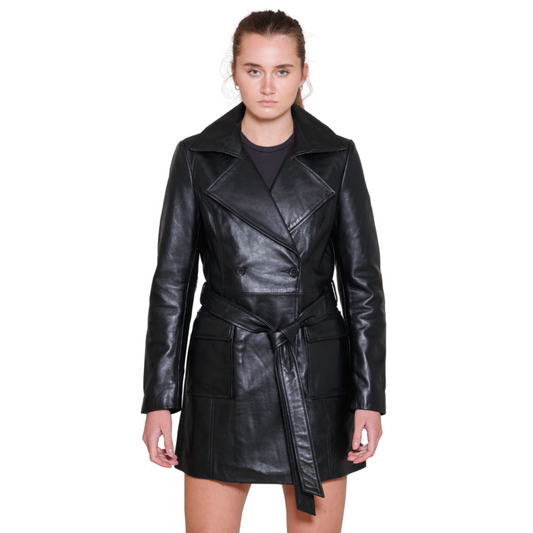 Emma Ladies Long Coat Women's Fashion Leather Jacket FMCo