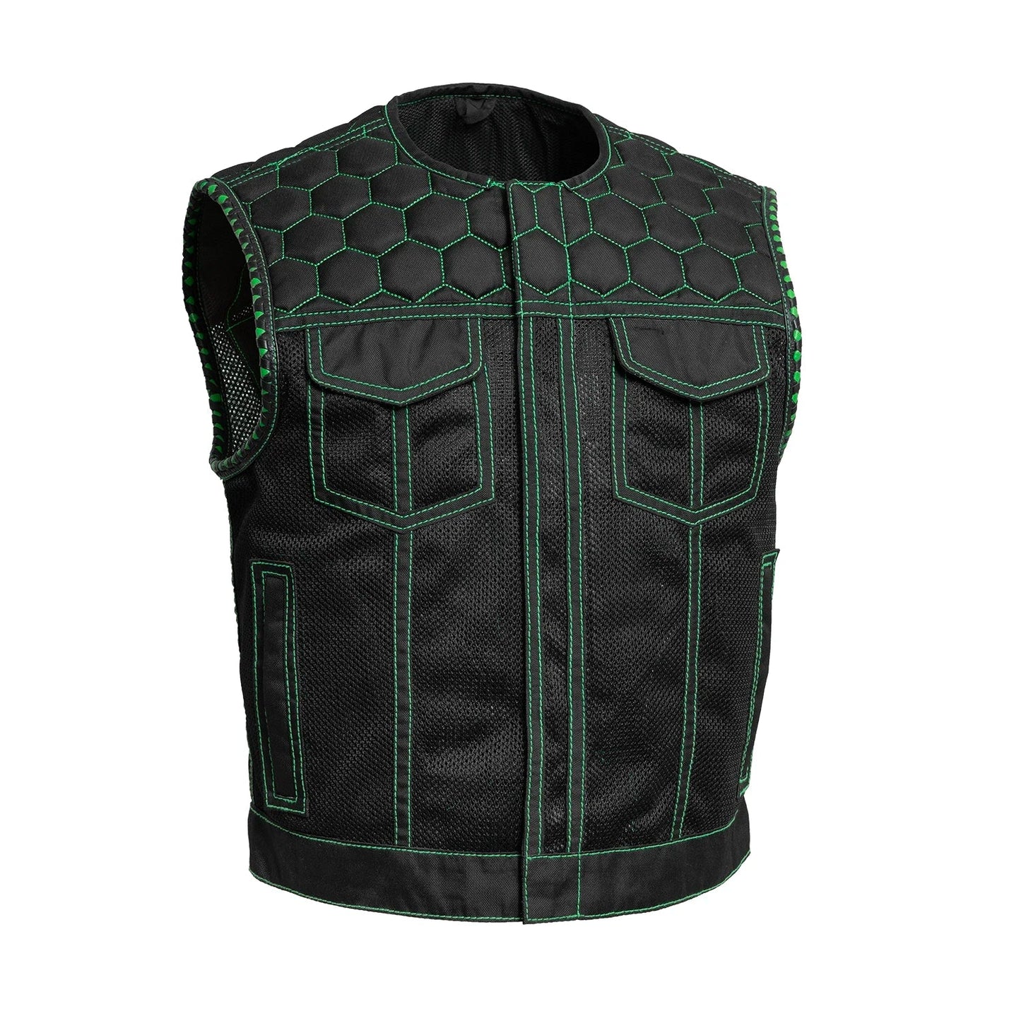Lowside Hornet Moto Mesh Men's Club Style Vest Men's Moto Mesh Vest First Manufacturing Company Black Green S