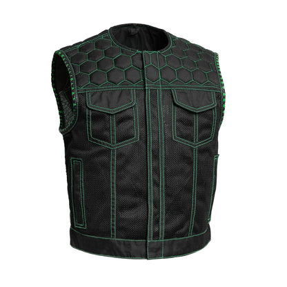 Lowside Hornet Moto Mesh Men's Club Style Vest Men's Moto Mesh Vest First Manufacturing Company Black Green S