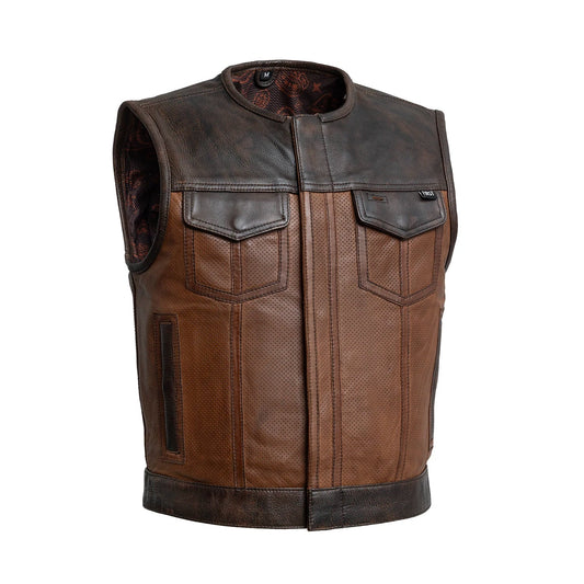 Lowside Gunner Men's Perforated Leather Vest Men's Perforated Leather Vest First Manufacturing Company Brown S