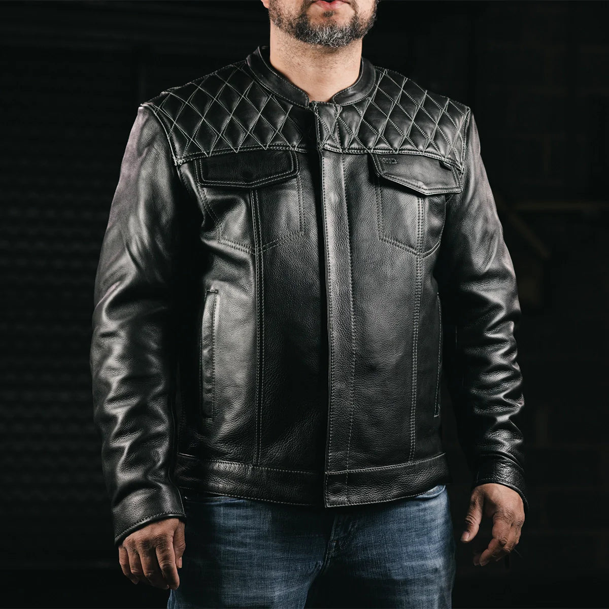 Cinder Men's Cafe Style Leather Jacket Men's Leather Jacket First Manufacturing Company