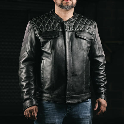 Cinder Men's Cafe Style Leather Jacket Men's Leather Jacket First Manufacturing Company