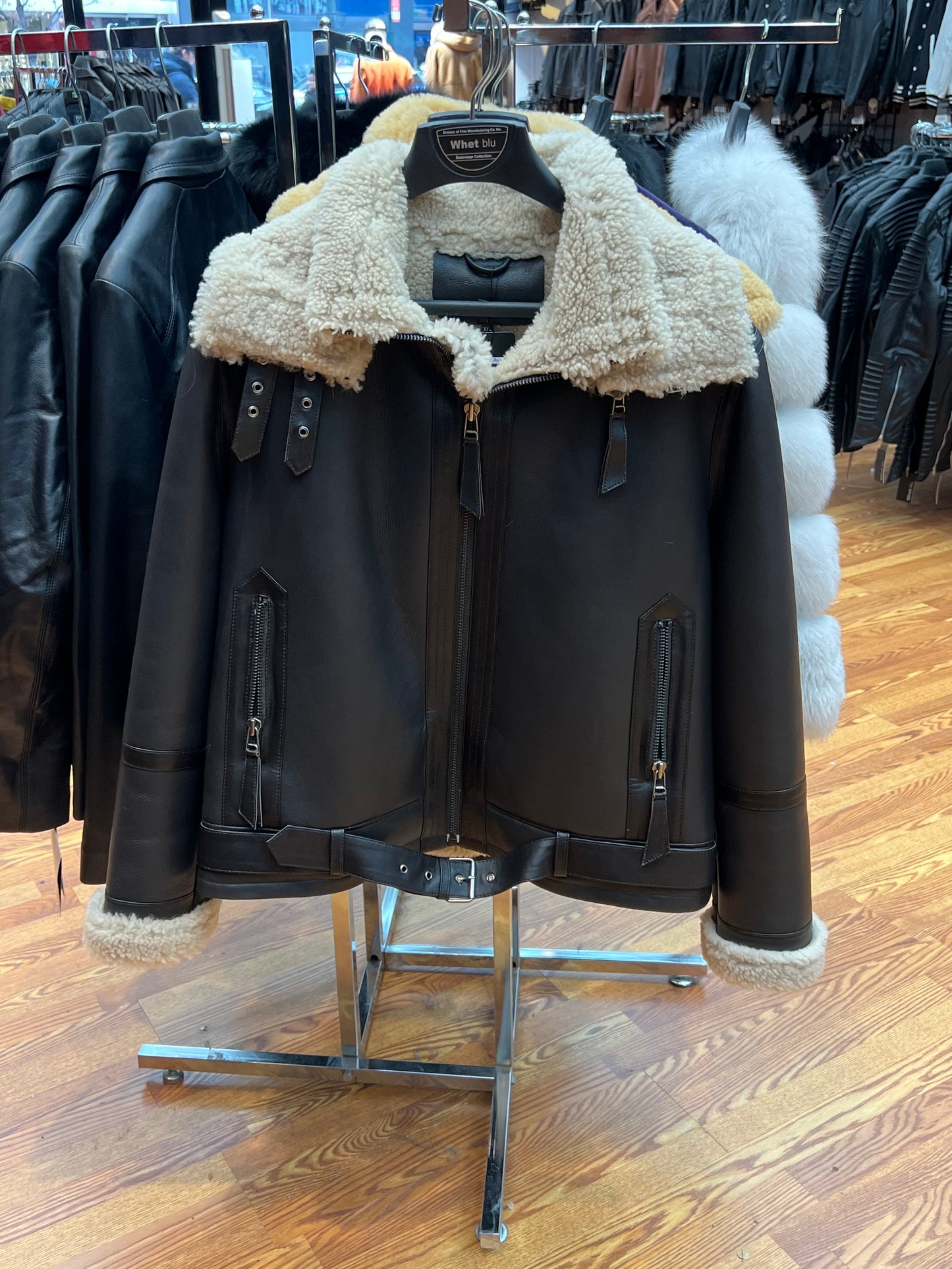 Women's Sheepskin Center Zipper Jacket Full Belt