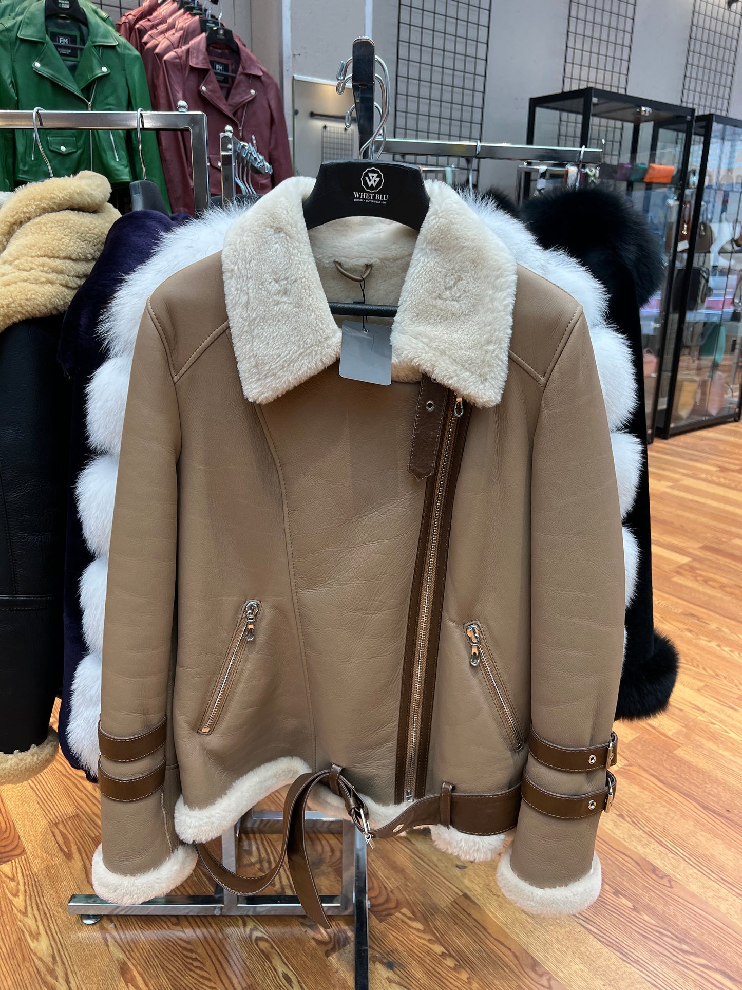 Women's Sheepskin Center Zipper Jacket Full Belt