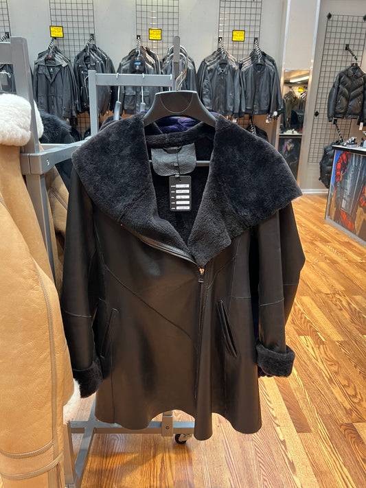 Women's Sheepskin Asymmetrical Zipper Long Jacket