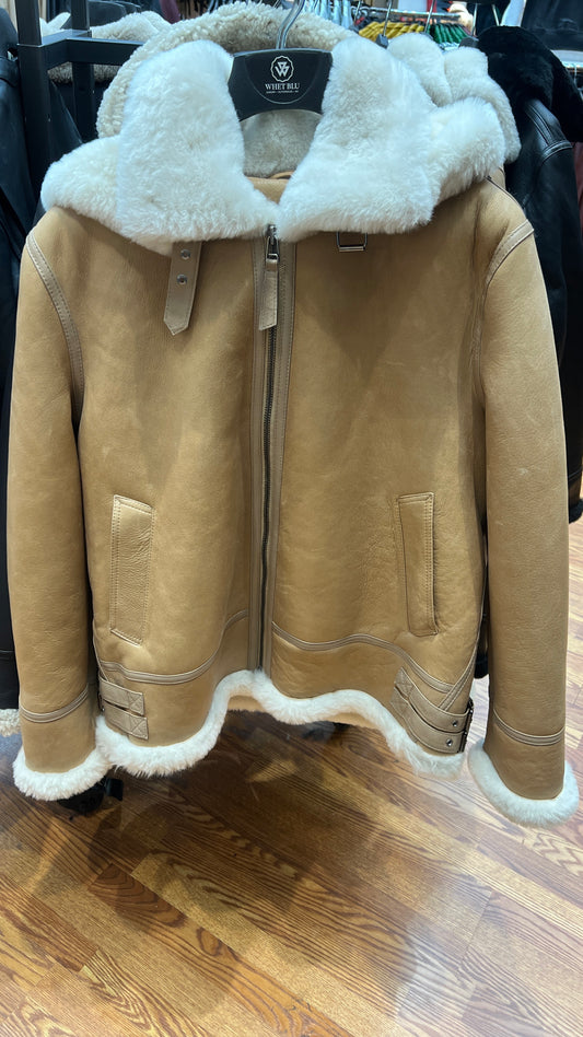 Men's Sheepskin Center Zipper with Hood Jacket