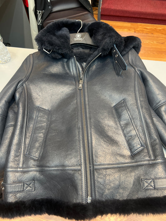 Women's Sheepskin Pilot Jacket with Hood
