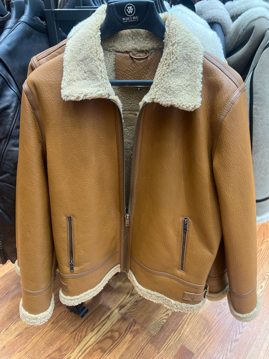 Men's Sheepskin Center Zipper Short Jacket