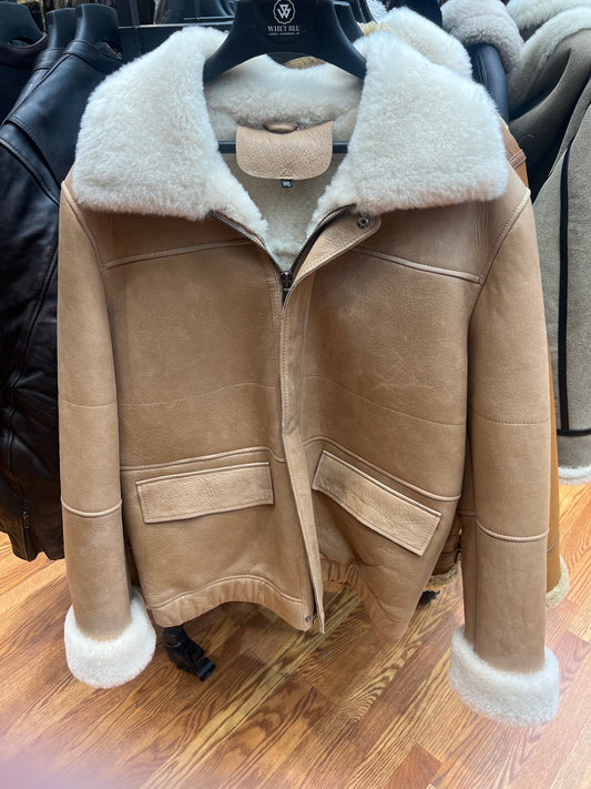 Men's Sheepskin Covered Snap Pilot Jacket