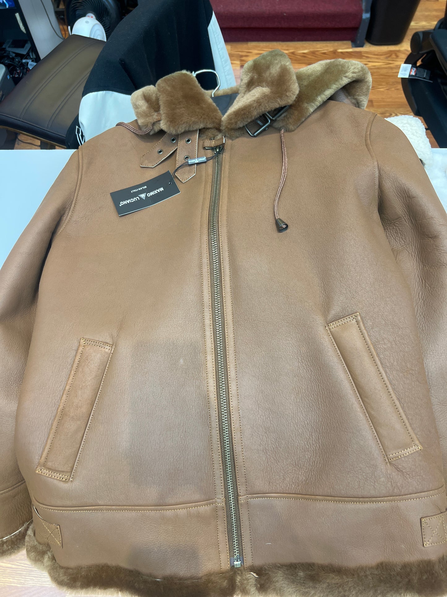 Men's Brown Sheepskin with Hood Jacket
