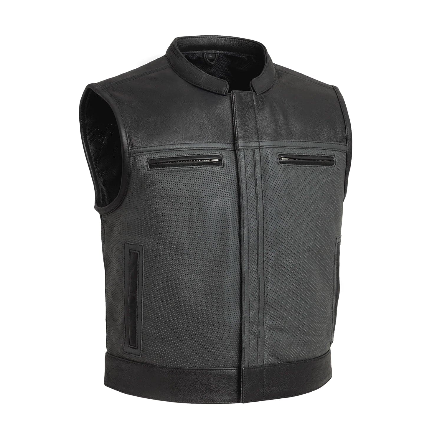 Two Tone Lowrider Perforated Men's Leather Vest Men's Perforated Leather Vest First Manufacturing Company Black Grey S