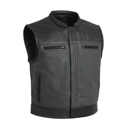 Two Tone Lowrider Perforated Men's Leather Vest Men's Perforated Leather Vest First Manufacturing Company Black Grey S