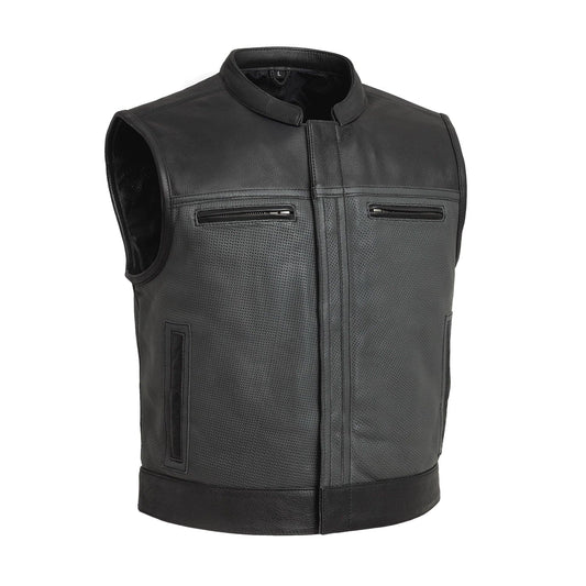 Two Tone Lowrider Perforated Men's Leather Vest Men's Perforated Leather Vest First Manufacturing Company Black Grey S