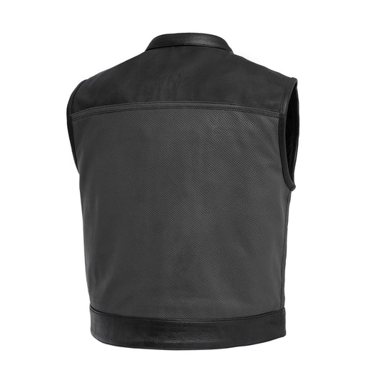 Two Tone Lowrider Perforated Men's Leather Vest Men's Perforated Leather Vest First Manufacturing Company