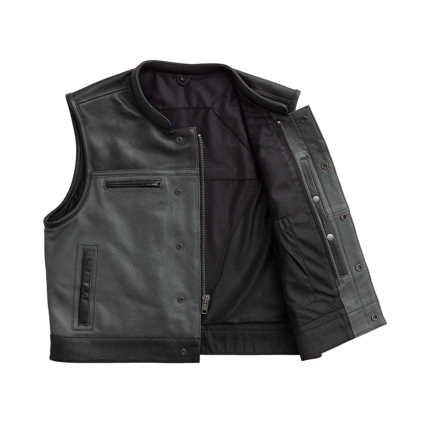 Two Tone Lowrider Perforated Men's Leather Vest Men's Perforated Leather Vest First Manufacturing Company