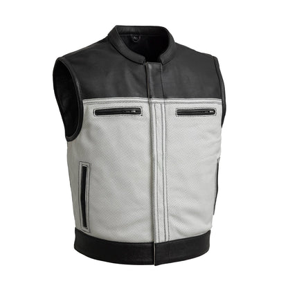 Two Tone Lowrider Perforated Men's Leather Vest Men's Perforated Leather Vest First Manufacturing Company Black White S