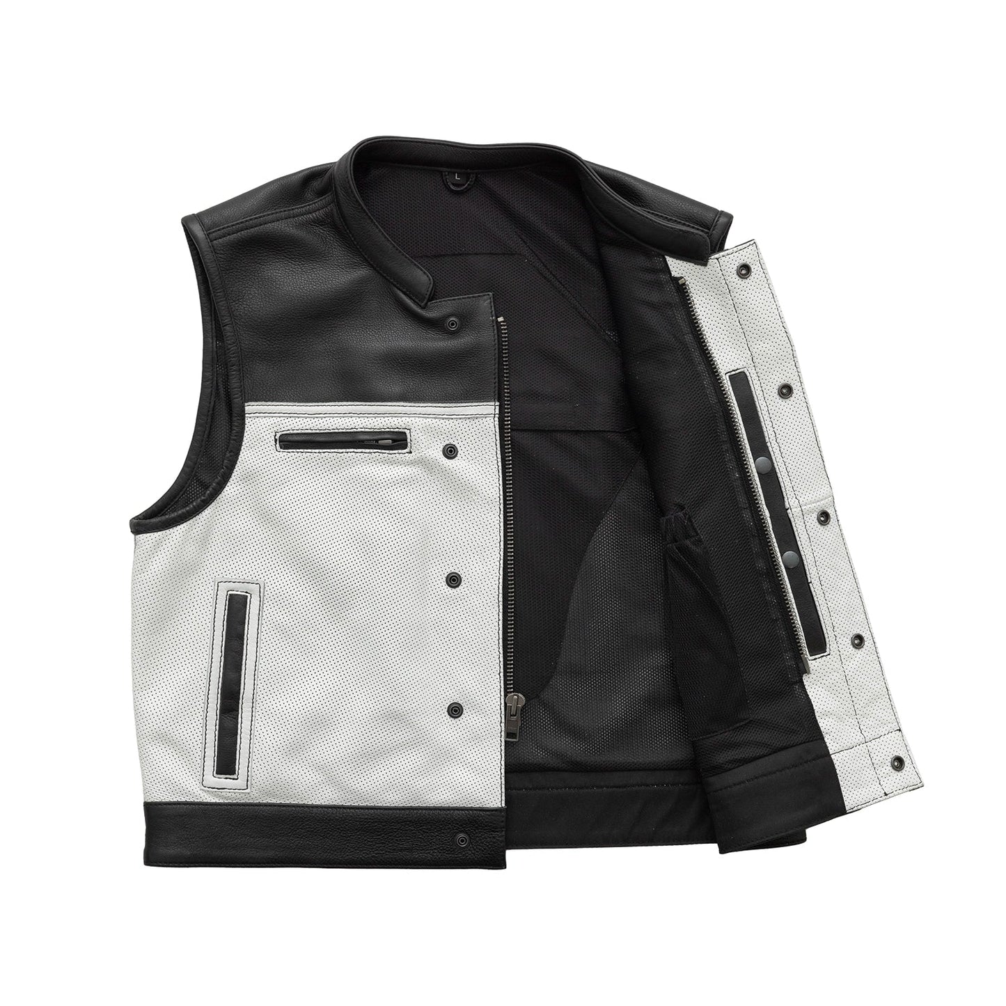 Two Tone Lowrider Perforated Men's Leather Vest Men's Perforated Leather Vest First Manufacturing Company