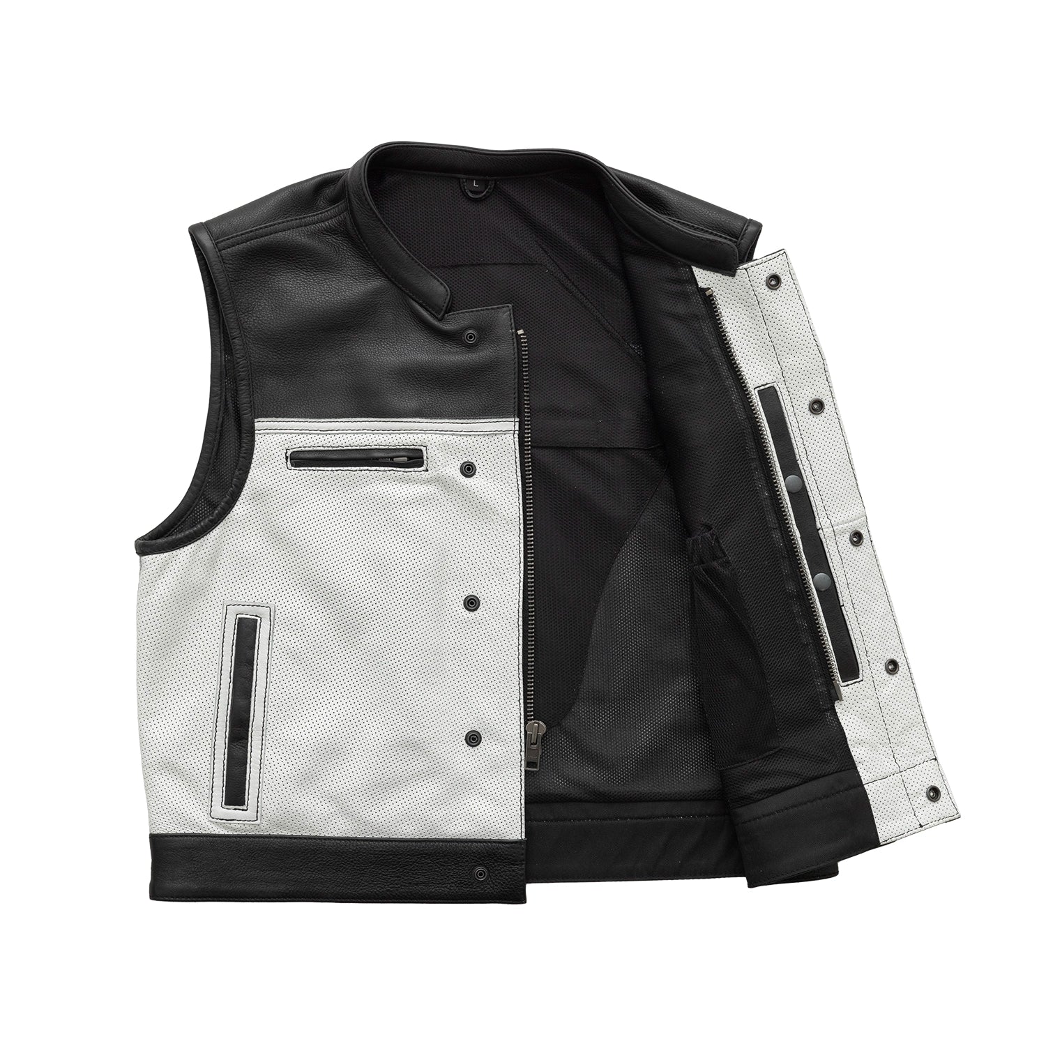 Two Tone Lowrider Perforated Men's Leather Vest Men's Perforated Leather Vest First Manufacturing Company