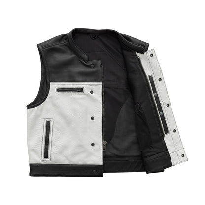 Two Tone Lowrider Perforated Men's Leather Vest Men's Perforated Leather Vest First Manufacturing Company