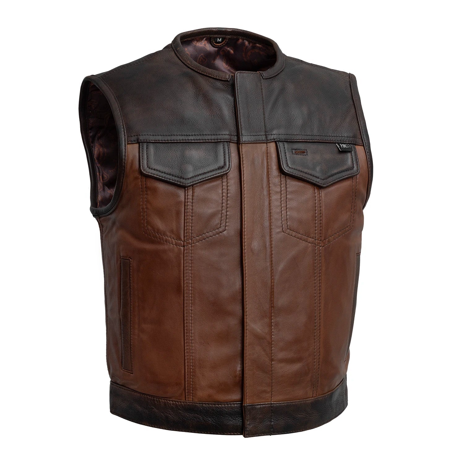 Lowside Rider Men's Motorcycle Leather Vest Men's Leather Vest First Manufacturing Company Brown S