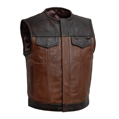 Lowside Rider Men's Motorcycle Leather Vest Men's Leather Vest First Manufacturing Company Brown S