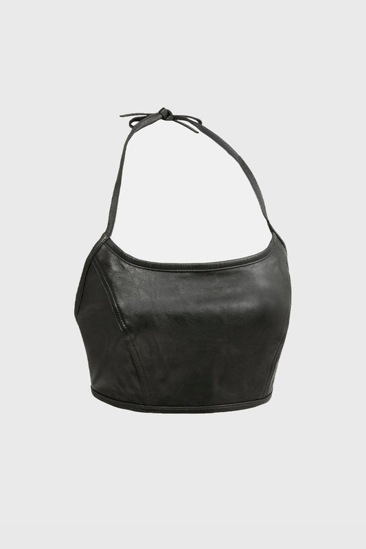 Roxy Fashion Leather Halter Top Leather Top FMCo XS Black