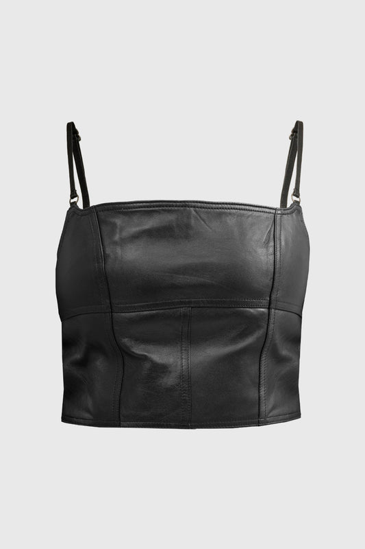 Mely Fashion Leather Crop Top Leather Top FMCo XS Black 