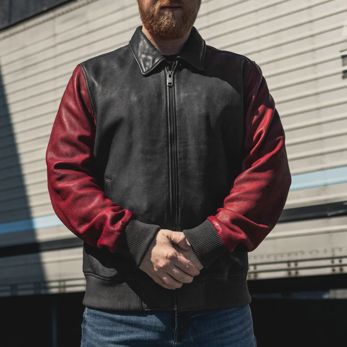 Moto Bomber Two Tone Men's Leather Jacket Men's Leather Jacket Jackets