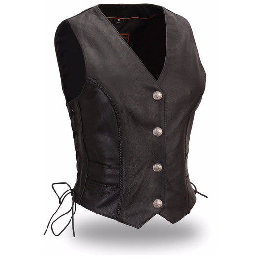 Native Lacy - Women's Leather Motorcycle Vest Women's Vest First Manufacturing Company Black XS