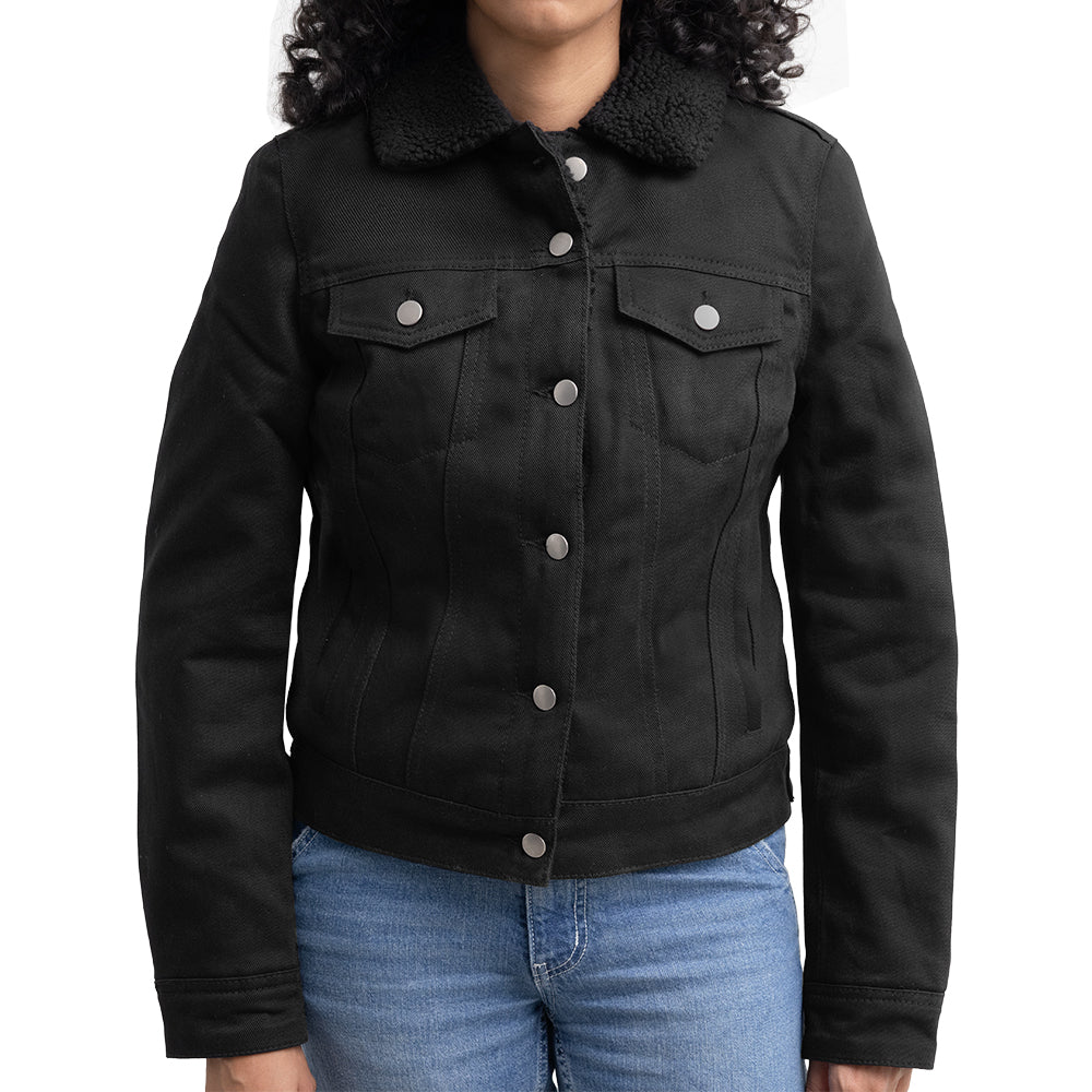 Samantha Women's Faux Shearling Twill Jacket Women's Fashion Leather Jacket FMCo