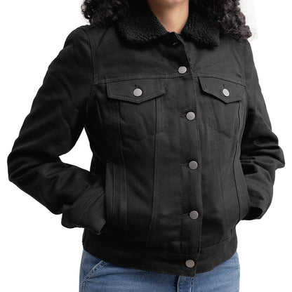 Samantha Women's Faux Shearling Twill Jacket Women's Fashion Leather Jacket FMCo