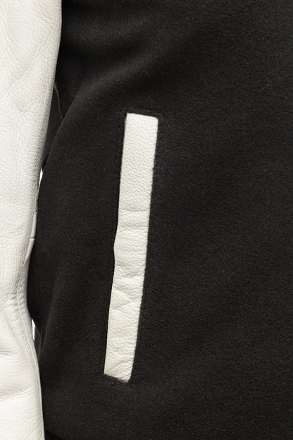 Sarah - Women's Varsity Jacket - White Leather Sleeves  FMCo   