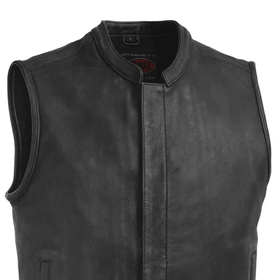 Top Rocker Men's Motorcycle Leather Vest Men's Leather Vest First Manufacturing Company