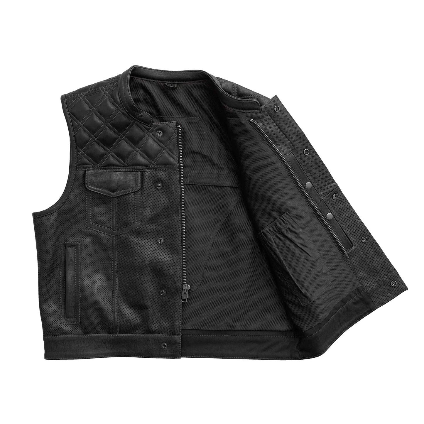 Upside Perforated Men's Club Style Leather Vest Men's Perforated Leather Vest First Manufacturing Company