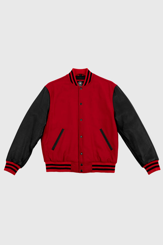 Varsity Red Wool Body/ Black Leather Sleeves Men's Varsity Jacket FMCo XXS Red / Black 