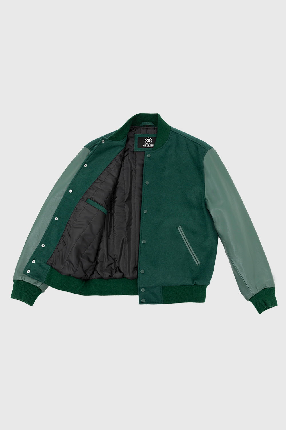 Varsity Green Wool Body/Green Leather Sleeves Men's Varsity Jacket FMCo   