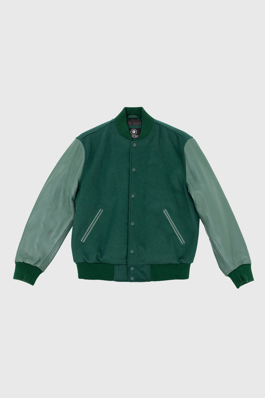 Varsity Green Wool Body/Green Leather Sleeves Men's Varsity Jacket FMCo S Black 