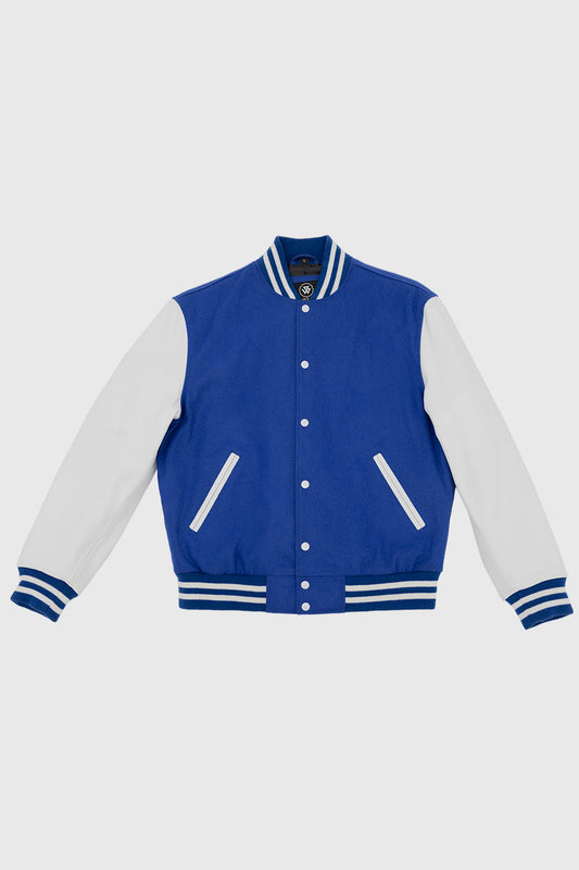 Varsity Royal Blue Wool Body/White Leather Sleeves Men's Varsity Jacket FMCo XXS Royal Blue / White 