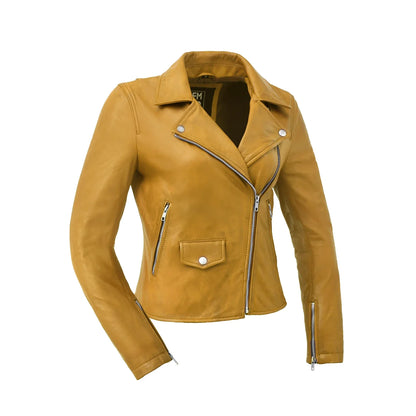 Lennox  Moto Style Leather Jacket Women's Fashion Leather Jacket FMCo Gold XS 